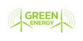 Green energy logo or icon with wind turbines. Renewable and clean energy symbol with modern windmills. Vector illustration